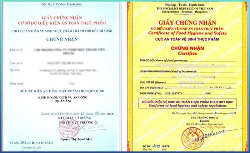 Giấy chứng nhận vệ sinh an toàn thực phẩm 